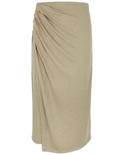 Vince Gathered Wrap-Effect Knitted Midi Skirt - Natural