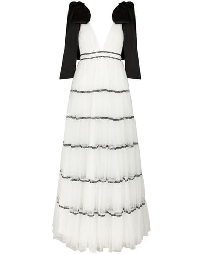 Alice + Olivia Jessalyn Embroidered Tulle Maxi Dress - Gray