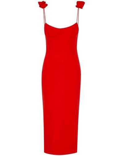 Magda Butrym Floral-appliquéd Stretch-crepe Midi Dress - Red