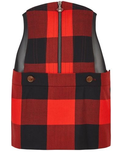 Vivienne Westwood Foam Checked Corset-effect Wool Skirt - Red