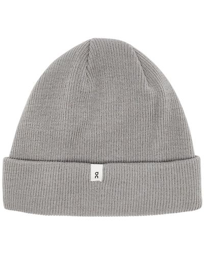 On Shoes Ribbed Wool Beanie - Gray