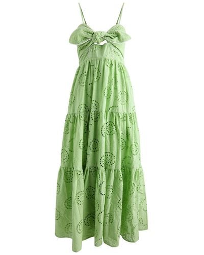 Kitri Immy Embroidered Cotton Maxi Dress - Green