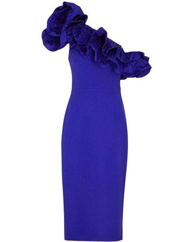 Rebecca Vallance Cora Ruffled One-shoulder Midi Dress - Blue