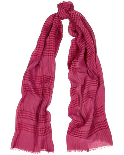Eileen Fisher Checked Cotton And Silk-blend Scarf - Red