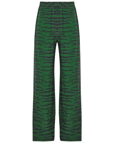 Victoria Beckham Tiger-print Silk Trousers - Green