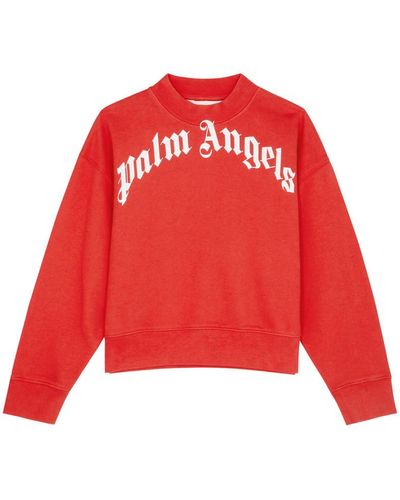 Palm Angels Kids Logo-Print Cotton Sweatshirt - Red