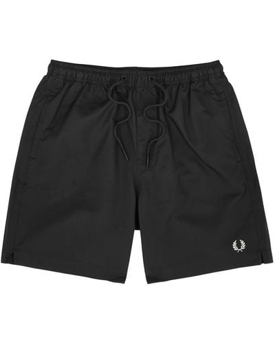 Fred Perry Logo-Embroidered Shell Swim Shorts - Black