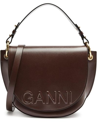 Ganni Banner Leather Saddle Bag - Brown