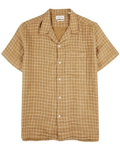 Oliver Spencer Havana Brown Checked Linen Shirt - Natural