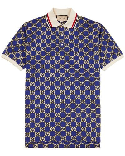 Gucci Monogrammed Logo Piqué Stretch-Cotton Polo Shirt - Blue