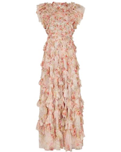 Needle & Thread Iris Genevieve Ruffled Floral-print Gown - Pink