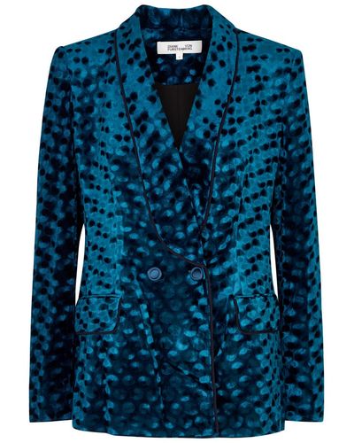 Diane von Furstenberg Chiana Leopard-print Velvet Blazer - Blue