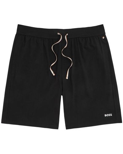 BOSS Logo-Print Stretch-Cotton Shorts - Black