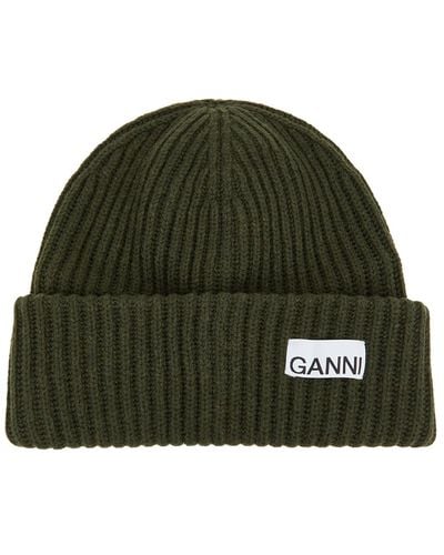 Ganni Ribbed Wool-Blend Beanie - Green