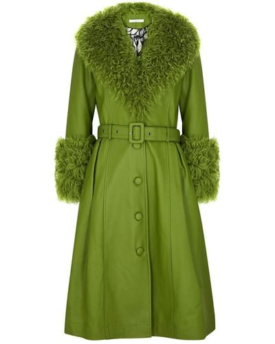 Saks Potts Foxy Shearling-Trimmed Leather Coat - Green