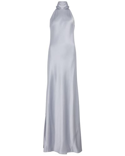Galvan London Sienna Halterneck Satin Maxi Dress - White