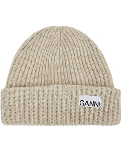 Ganni Ribbed Wool-Blend Beanie - Natural