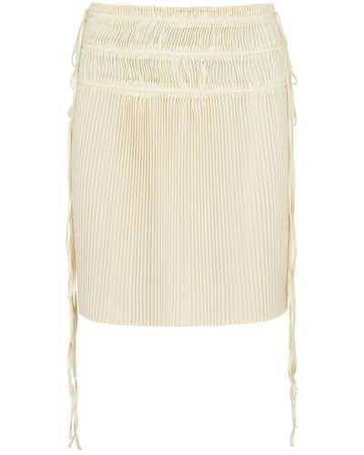 Helmut Lang Pleated Satin Mini Skirt - Natural