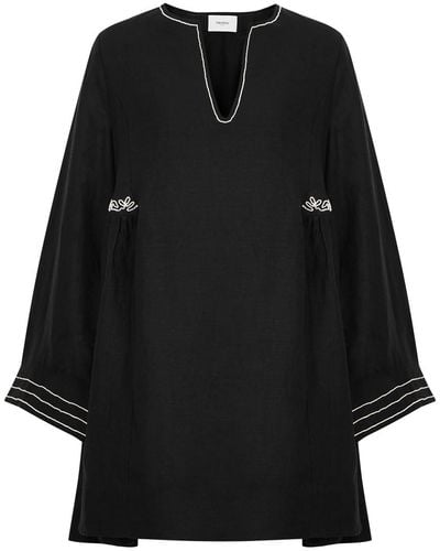Merlette Riverside Embroidered Linen Mini Dress - Black