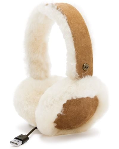 UGG Shearling Trimmed Suede Bluetooth Earmuffs, Hats, , Lining - Natural