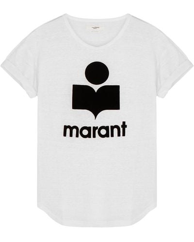 Isabel Marant Koldi Logo-Flocked Linen T-Shirt - White
