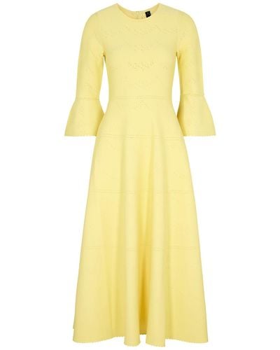 Needle & Thread Pretty Pointelle Knitted Midi Dress - Yellow