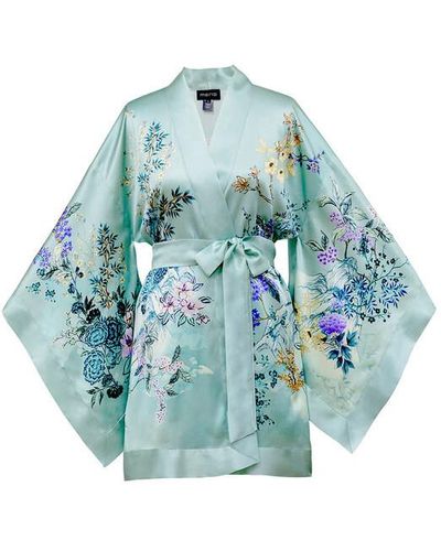 Meng Green Pagoda Silk Satin Short Kimono