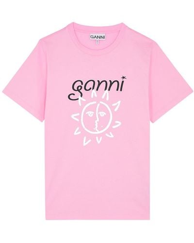 Ganni + Net Sustain Printed Organic Cotton-jersey T-shirt - Pink
