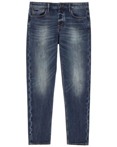 Emporio Armani Distressed Slim-leg Jeans - Blue