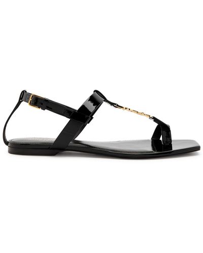 Saint Laurent Cassandra Logo Patent Leather Sandals - Black