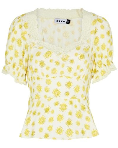 RIXO London Selva Printed Lace-trimmed Top - Yellow