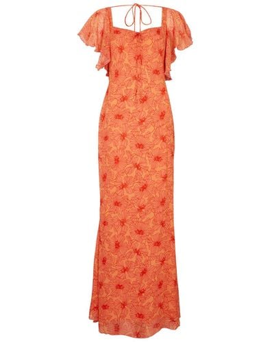 De La Vali Arabella Floral-print Chiffon Maxi Dress - Orange