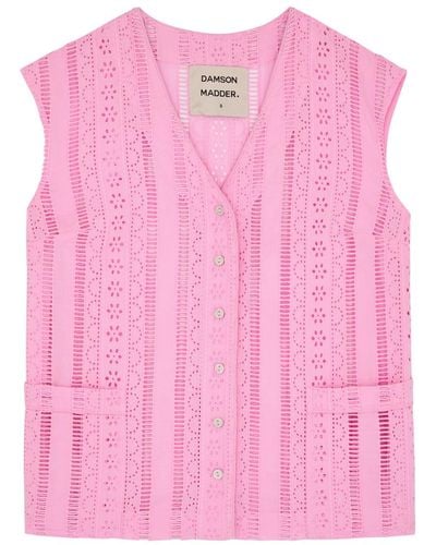 Damson Madder Alys Broderie Anglaise Cotton Waistcoat - Pink