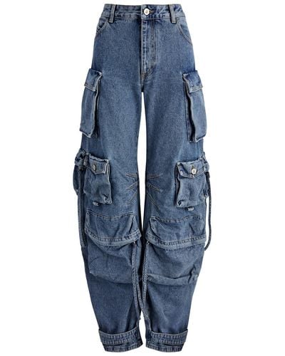 The Attico Fern Wide-Leg Cargo Jeans - Blue