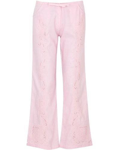GIMAGUAS Ring Broderie-anglaise Linen-blend Trousers - Pink