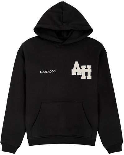 Annie Hood University Logo-Embroidered Hooded Cotton Sweatshirt - Black