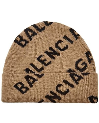 Balenciaga Logo-Intarsia Wool-Blend Beanie - Brown