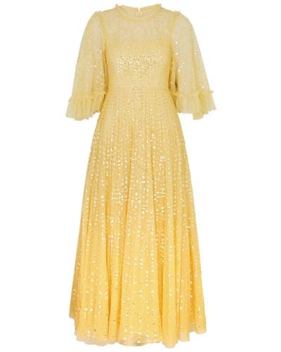 Needle & Thread Raindrop Sequin-Embellished Tulle Gown - Yellow
