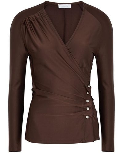 Rabanne Ruched Satin-jersey Wrap Top - Brown
