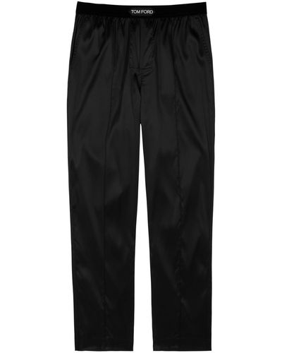 Tom Ford Stretch Silk Satin Pajama Pants In - Black