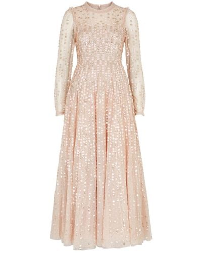 Needle & Thread Raindrop Sequin-embellished Tulle Gown - Natural
