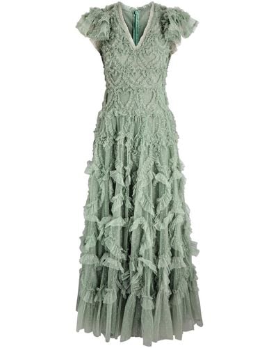 Needle & Thread Amorette Ruffled Tulle Gown - Green