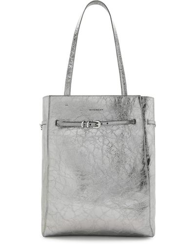 Givenchy Voyou Medium Metallic Leather Tote - Gray