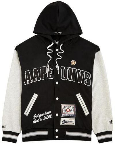Aape Logo Hooded Jersey Varsity Jacket - Black