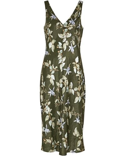 Vince Floral-print Crinkled Satin Slip Dress - Green