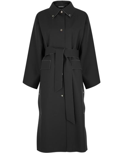 Kassl Kimono Below Oil Black Coated Cotton-blend Coat