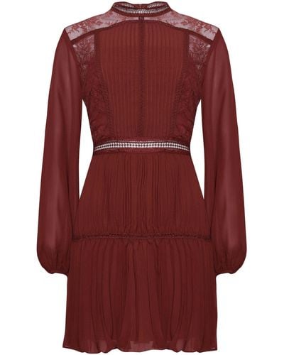 True Decadence Burgundy Lace Pleated Mini Dress - Red