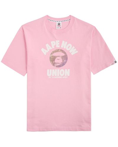 Aape Logo-Print Cotton T-Shirt - Pink