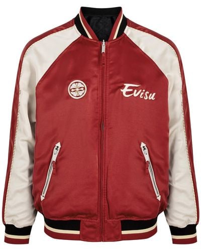 Evisu Seagull And The Great Wave Reversible Satin Varsity Jacket - Red