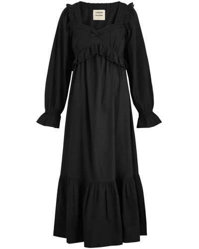 Damson Madder Edith Broderie Anglaise Cotton Midi Dress - Black